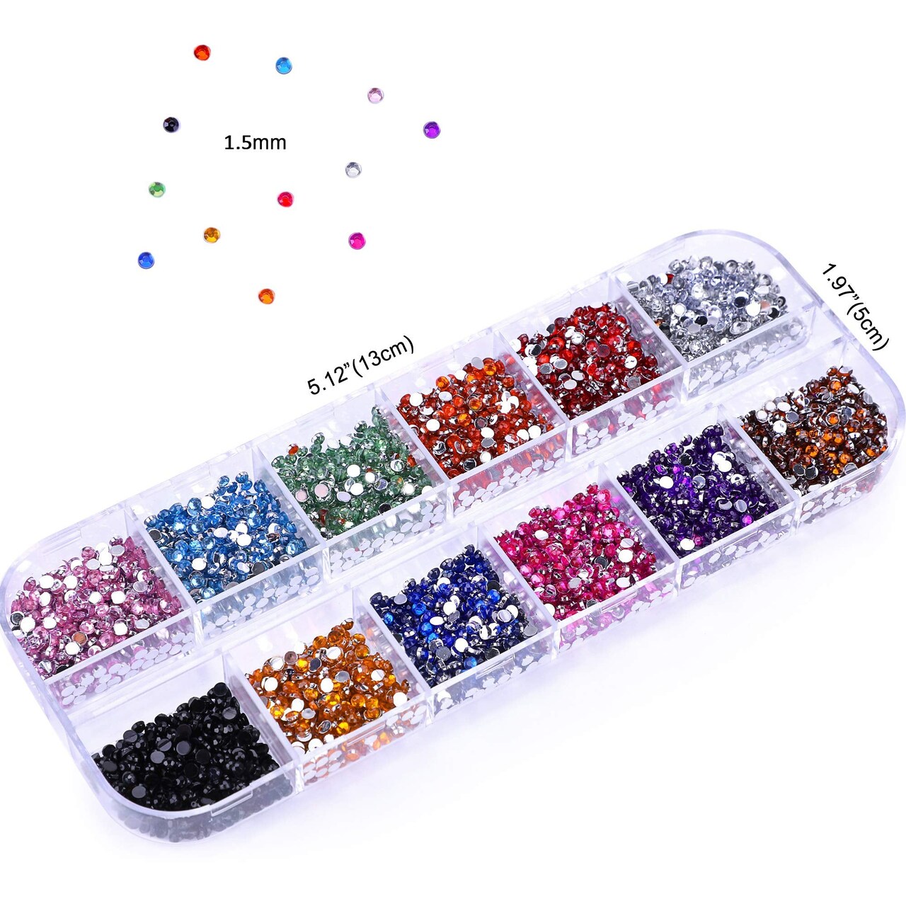 3000 Pieces Rhinestones for Craft, AB Rhinestones Flat Back (small size 1.5-5 mm) 13 Colors with Pick Up Tweezer for Crafts Nail Face Art Clothes Shoes Bags Phone Case DIY
